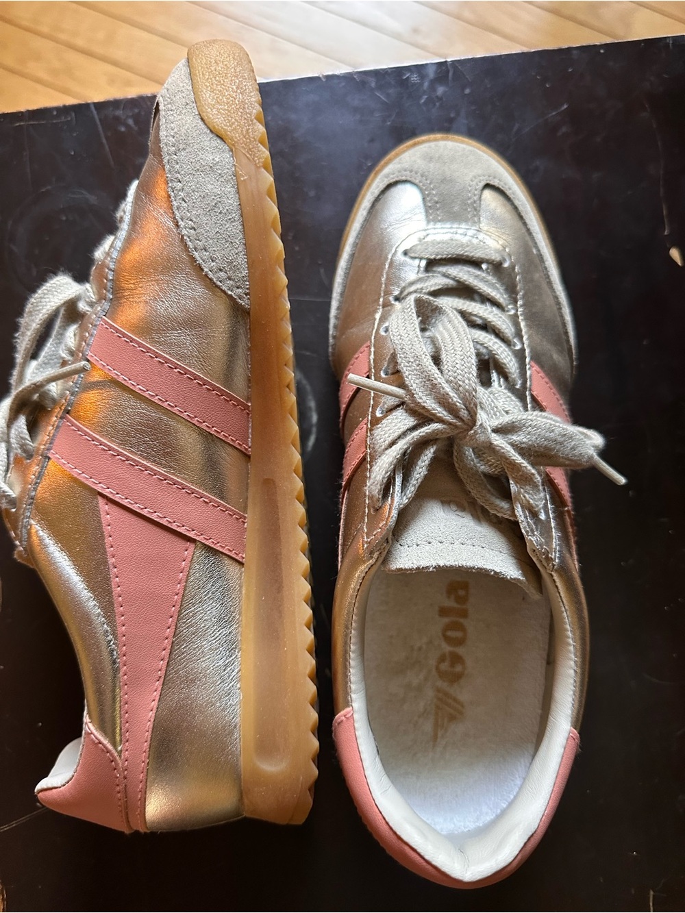 Gola Metallic Gold & Coral Retro Trainer Sneakers